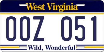 WV license plate OOZ051