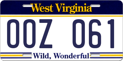 WV license plate OOZ061