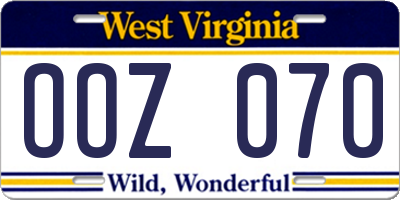 WV license plate OOZ070