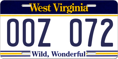 WV license plate OOZ072