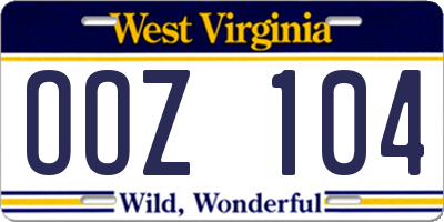 WV license plate OOZ104