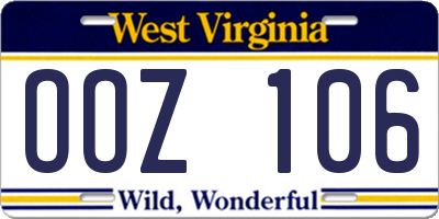 WV license plate OOZ106