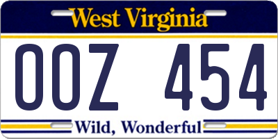 WV license plate OOZ454