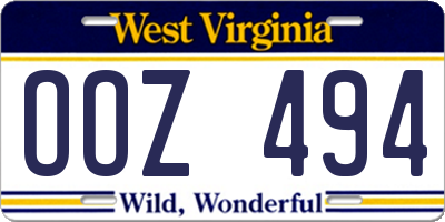 WV license plate OOZ494