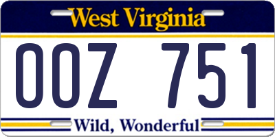 WV license plate OOZ751