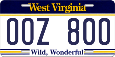 WV license plate OOZ800