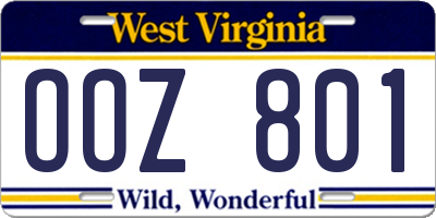 WV license plate OOZ801