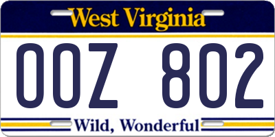 WV license plate OOZ802