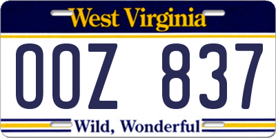 WV license plate OOZ837