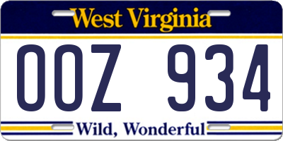 WV license plate OOZ934