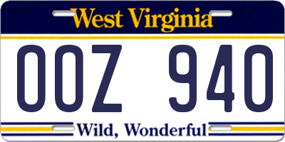 WV license plate OOZ940
