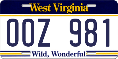 WV license plate OOZ981