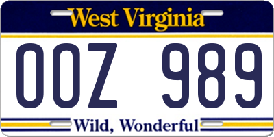 WV license plate OOZ989