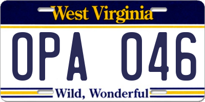 WV license plate OPA046