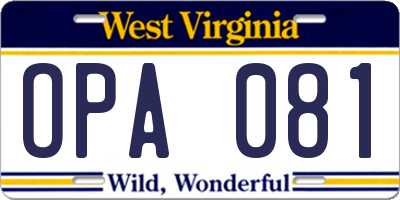 WV license plate OPA081