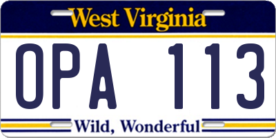WV license plate OPA113