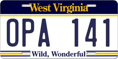 WV license plate OPA141