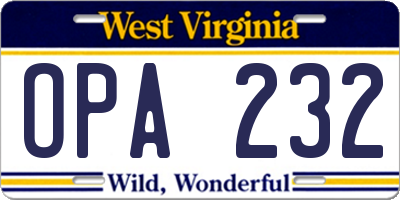 WV license plate OPA232