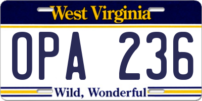 WV license plate OPA236