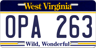 WV license plate OPA263