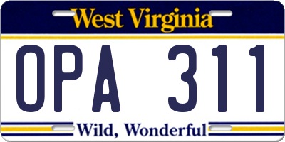 WV license plate OPA311