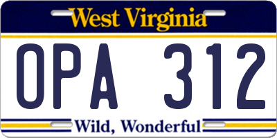 WV license plate OPA312