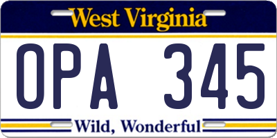 WV license plate OPA345