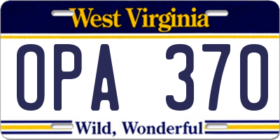 WV license plate OPA370
