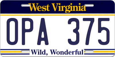WV license plate OPA375