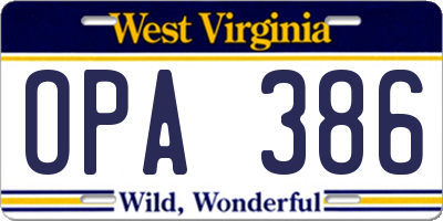 WV license plate OPA386