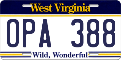WV license plate OPA388