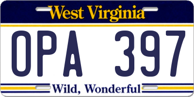WV license plate OPA397