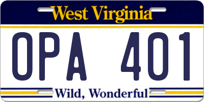 WV license plate OPA401