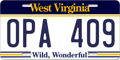WV license plate OPA409
