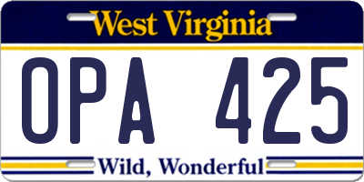 WV license plate OPA425
