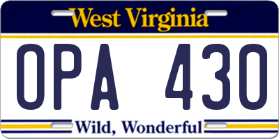 WV license plate OPA430