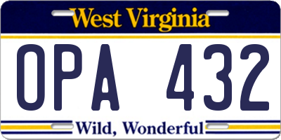 WV license plate OPA432