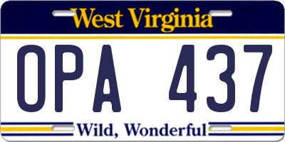 WV license plate OPA437