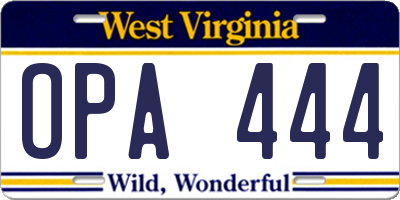 WV license plate OPA444