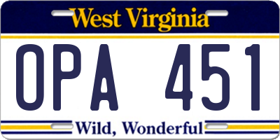 WV license plate OPA451
