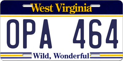 WV license plate OPA464