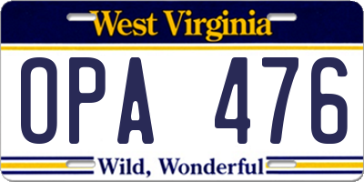 WV license plate OPA476