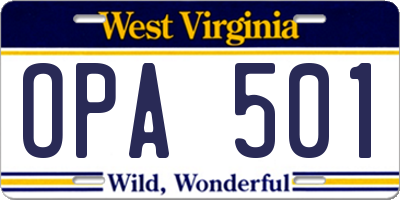 WV license plate OPA501
