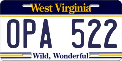 WV license plate OPA522