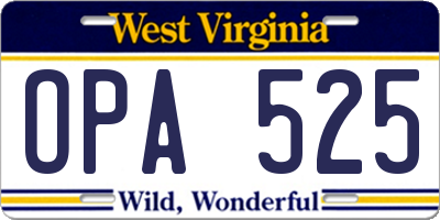 WV license plate OPA525