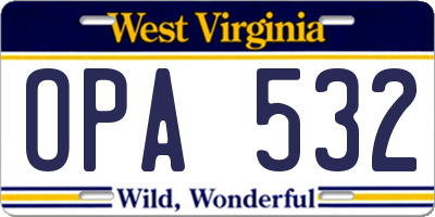 WV license plate OPA532