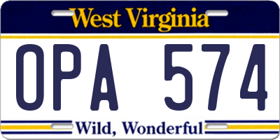 WV license plate OPA574