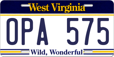 WV license plate OPA575