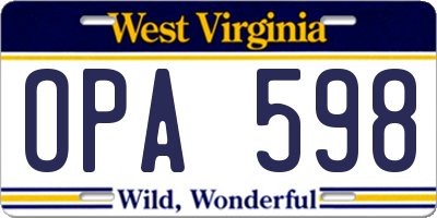 WV license plate OPA598