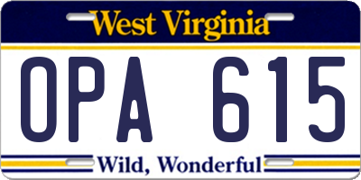 WV license plate OPA615